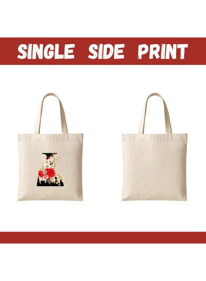 PRINTSHOP4ME Floral Initial Tote Bag A To Z – Cotton Canvas Reusable Tote With Alphabet Print For Grocery, Market And Daily Use - Image 4